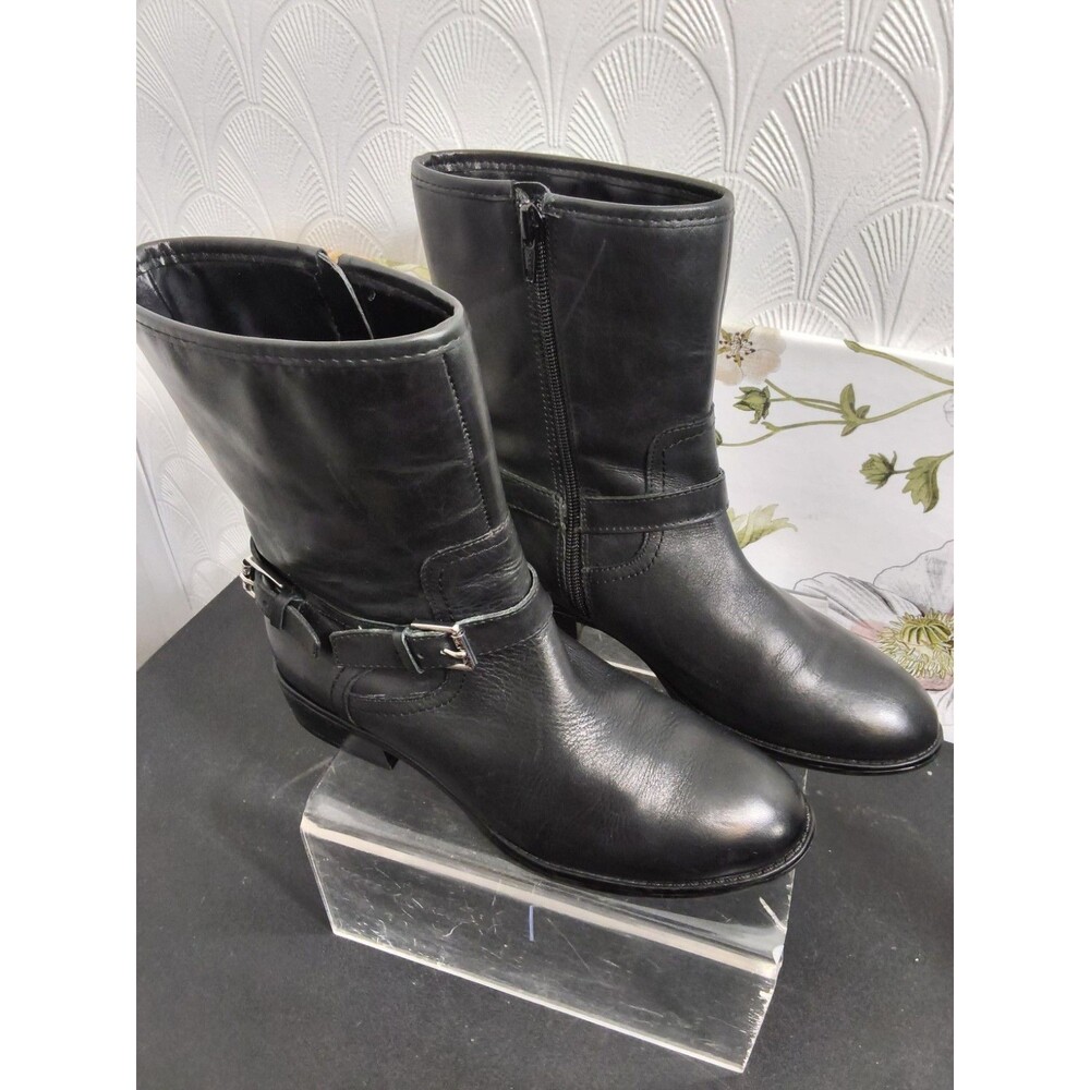 Lauren Ralf Lauren Women's MESI Black Leather Mid-Calf Buckle Booties Size 6B